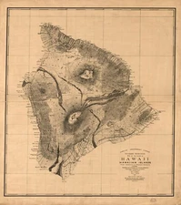 22" x 24" 1886 Map of Hawaii, Hawaiian islands - Relief shown by hachures