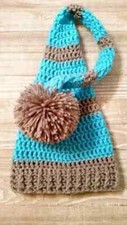 handmade crochet baby hat long tailed elf photo prop newborn 0-6month blue new