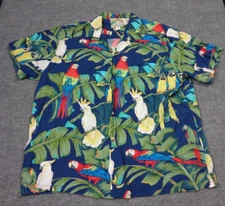 Paradise Found Shirt Mens 2XL Blue Hawaiian Parrot Bird Print Blue VTG