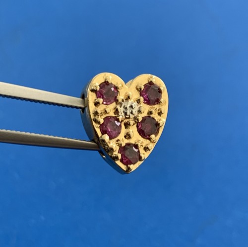 Richard Klein KLJCI 14K Yellow Gold Ruby Diamond Heart Slide Bracelet Charm - Picture 3 of 11