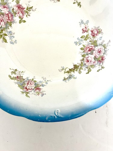 Alfred Meakin England Semi-Porcelain Bowl 9.25" Round Floral Blue Trim on White - Picture 4 of 10