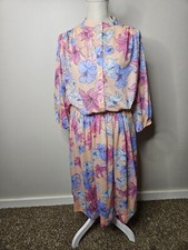 Vintage 60s 70s Pastel Lavendar Floral  Coral Semi Sheer 2pc Jacket  Skirt Set