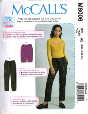 McCall's M8006 Misses 6 to 14 Learn to Sew Pants and Shorts Sewing Pattern