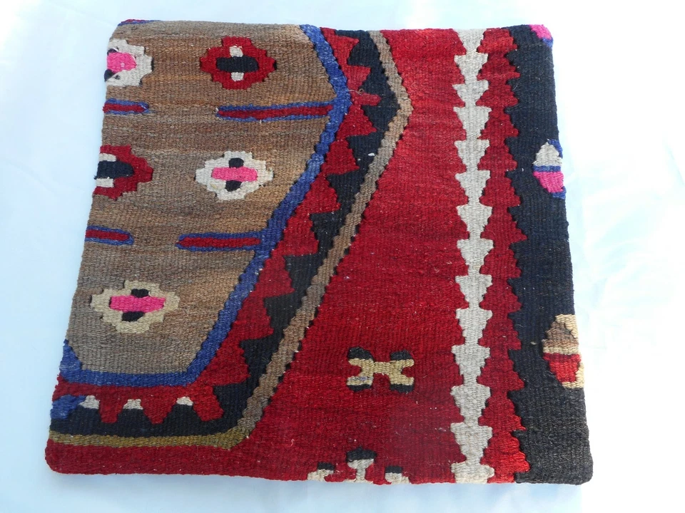 Capa de travesseiro Kilim exclusiva 16x16" estojo de tapete Kilim zíper escondido trabalho incrível - Imagem 2 de 4