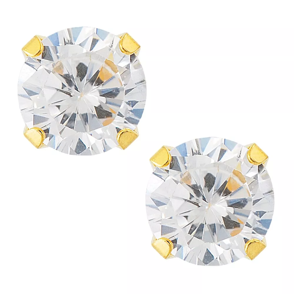 Studex Sensitive Cubic Zirconia CZ Round Gold Plated Stud Earrings