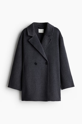 H&M Mantel Wollmischung grau Größe M (12-14) zweireihig gefilzte Wolle UVP 150£