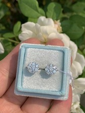 Flower Cluster Stud Earrings 1Ct Round Lab Created Diamond 14k White Gold Finish