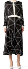 TORY BURCH ‘Anja’ Black White Geometric Lg Sleeve Maxi Button Dress Sz XS