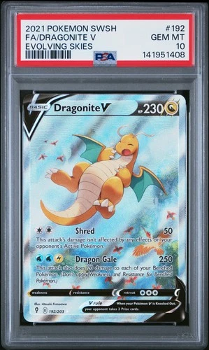 2021 POKEMON SWORD & SHIELD EVOLVING SKIES #192 FULL ART/DRAGONITE V PSA 10