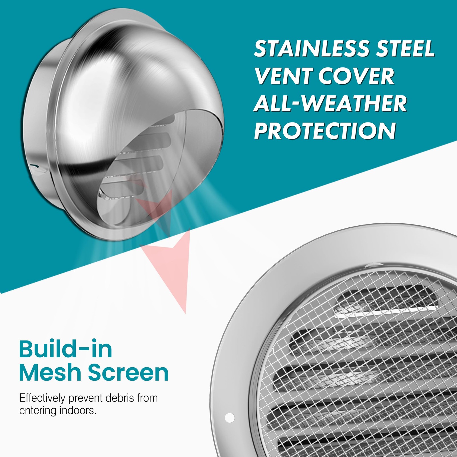 Grille d'Aération 150mm Stop Humidité avec Bouche de Sortie Ronde Blanche