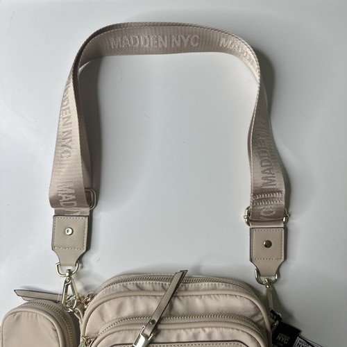 Madden NYC Women's Mini Pouch Front Pocket Convertible Bag Beige Gold Coin Fanny - Picture 7 of 15