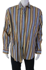 McKenzie Tribe Mens Striped Button Down Dress Shirt Multi Colored Size Large