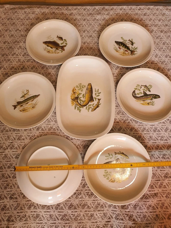 Arzberg Schumann Porzellan 6 Fischteller + Platte - Bild 3 von 4