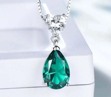 3.30ct Natural Emerald Diamond Pendant Tear Drop 14k Solid White Gold NO CHAIN