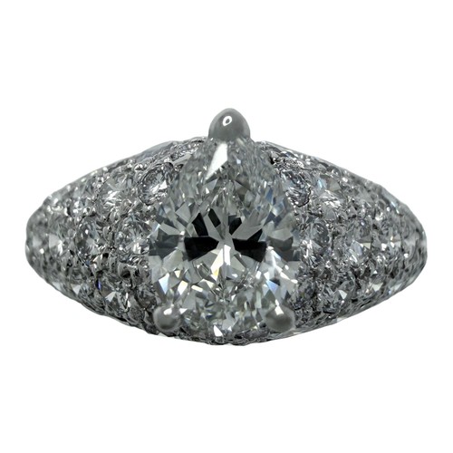 Rare Vintage Cartier Pear Cut And Pavé Diamond 18k White Gold Ring 50