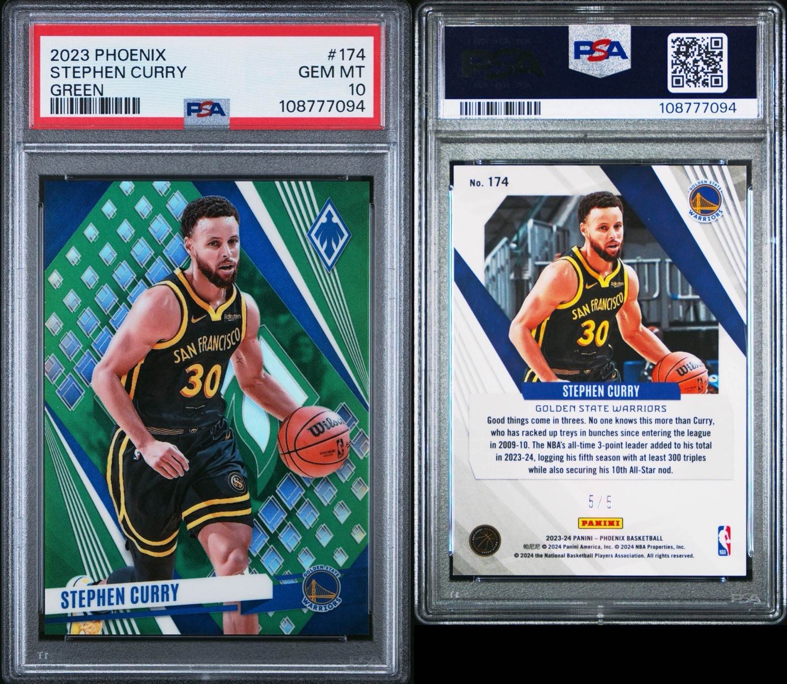 Stephen Curry 5/5 Green PSA 10 GEM MINT 2023 Phoenix #174 view 3