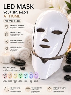 LED Face & Neck Mask 7 Color Light Therapy Anti Aging Skin Care Device
