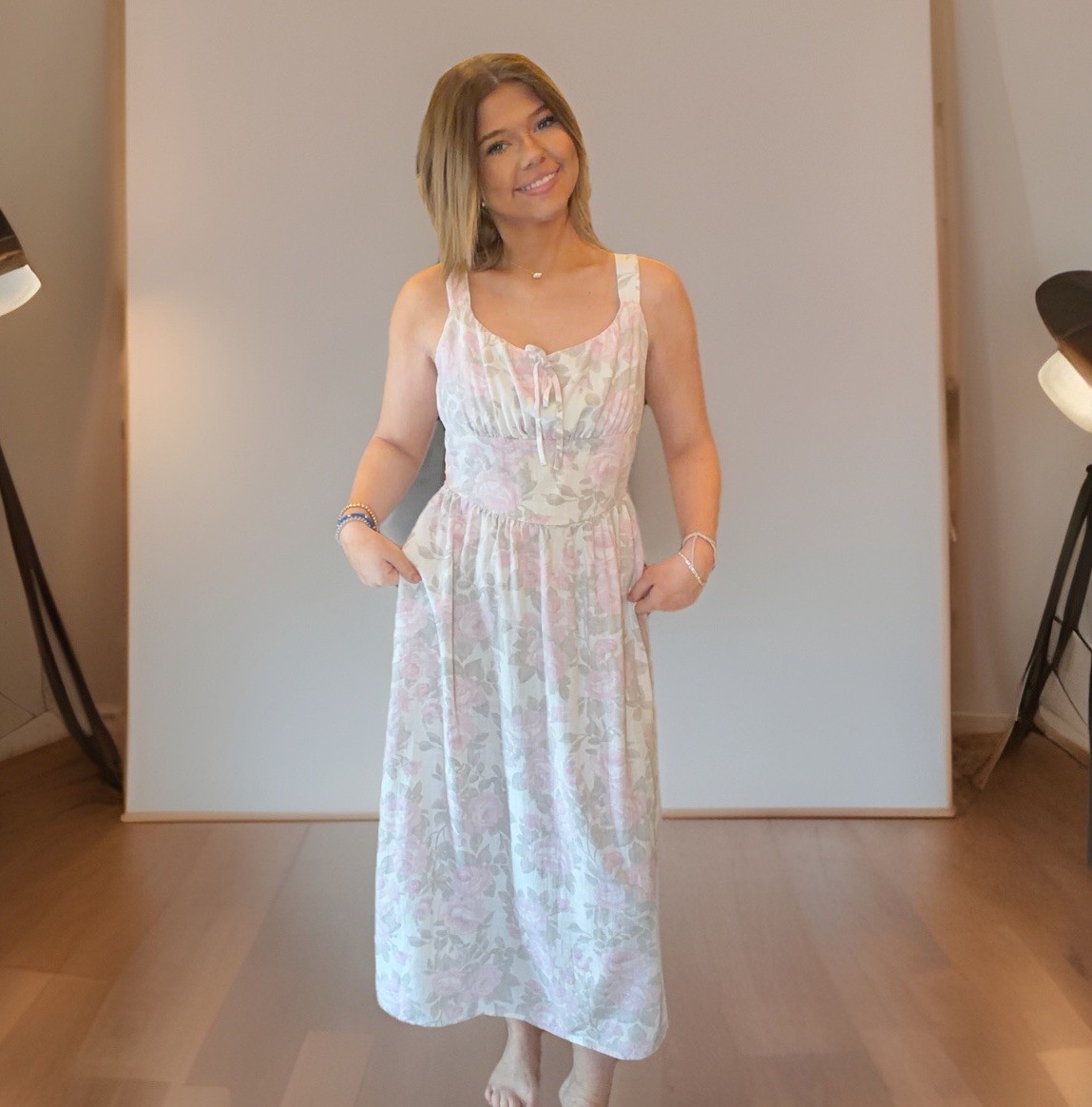 Monteau Los Angeles Midi Dress Womens Medium M Boho Linen Blend Floral  Milkmaid | eBay