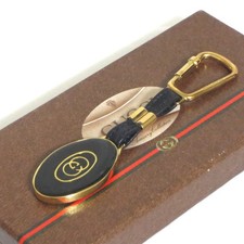 Auth Gucci Black Interlocking G Key Ring Charm Goldtone Metal in Box Made Italy
