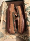 Womens Moccasins LL Bean Size 7M Brown/Green Leather Slip on New in Box — photo 4