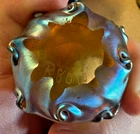L.C. TIFFANY FAVRILE GOLD ART GLASS SALT CELLAR c1910 Iridescent; Great Cond.