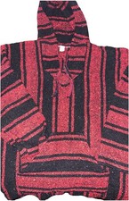 Mexican Poncho Baja Hoodie Surfer Skater Drug Rug Pullover Red/Black UNISEX