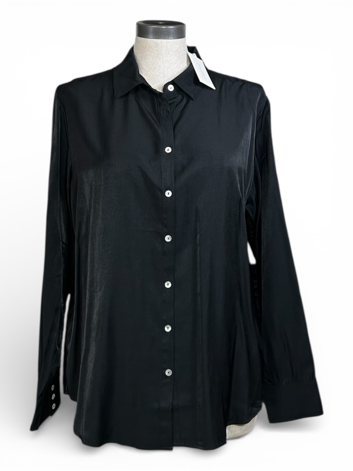 Z SUPPLY Camille Cupro Button Down Top Sz M Black Satin Relaxed Fit Rayon Blend