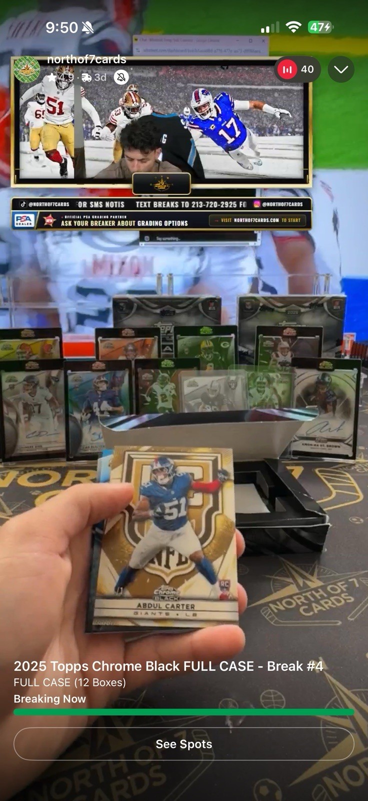 2025 Topps Chrome Black Abdul Carter Superfractor SSP 1/1 Case Hit RC Variation view 3