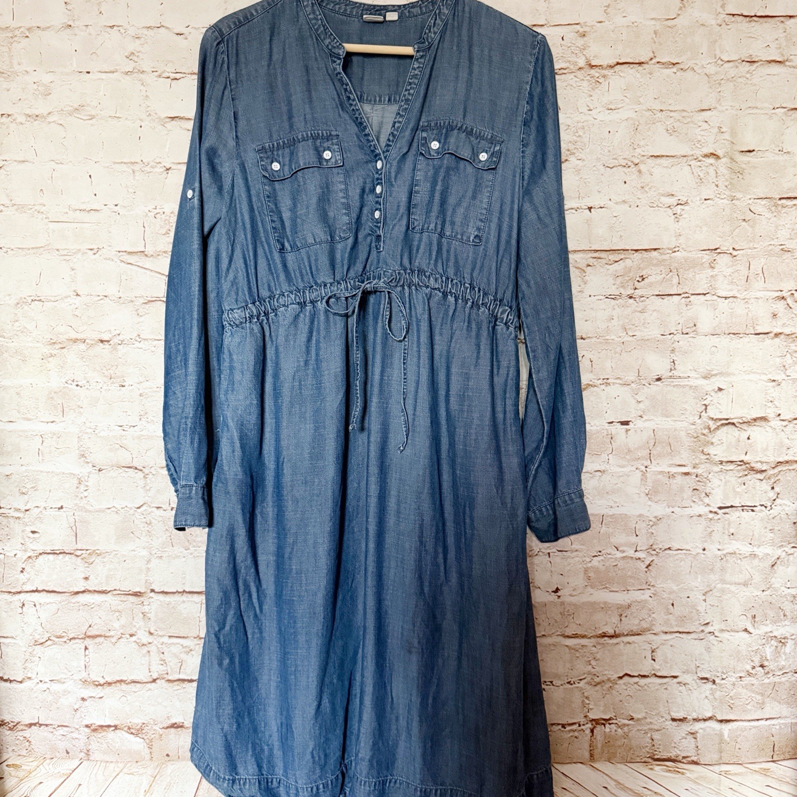 Gap Womens Maternity Chambray Drawstring Shirt Dr… - image 1