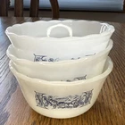 (3) Vintage Royal China Currier & Ives (Horse & Buggy) Milk Glass Desert Cups