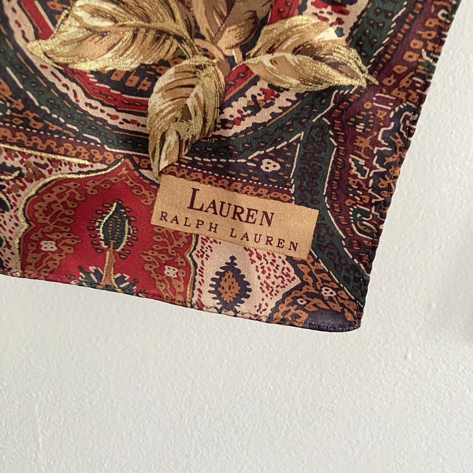 Bufanda de seda vintage Ralph Lauren dorada rosa cachemira dinero antiguo barroco corbata para el cuello Foto 4 de 4