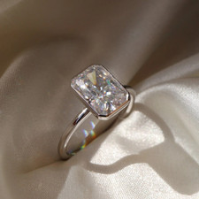 3 CT VVS1 Radiant Cut Moissanite Bezel Set Engagement Ring Solid 14K White Gold