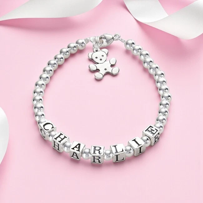 Pulsera De Plata Esterlina Personalizada Para Niñas Y Niños, Perlas De Plata - Imagen 3 de 4