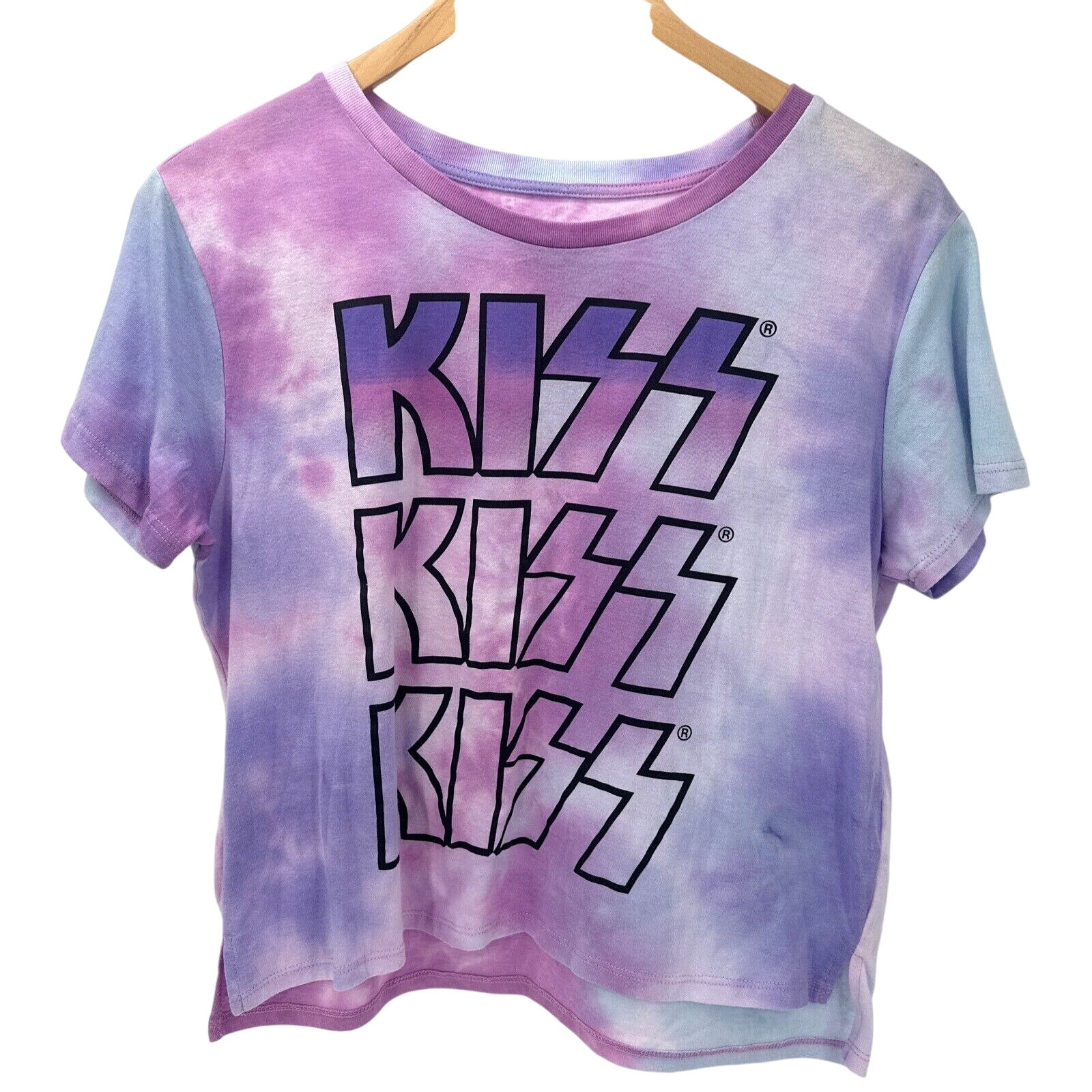 KISS Teens Tie Dye Cropped Band Tee Large 11-13 Short Sleeve Pullover