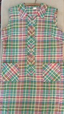 Vintage 1970  s Pastel Plaid Sleeveless Partial Zip Front Dress Pockets  Collar