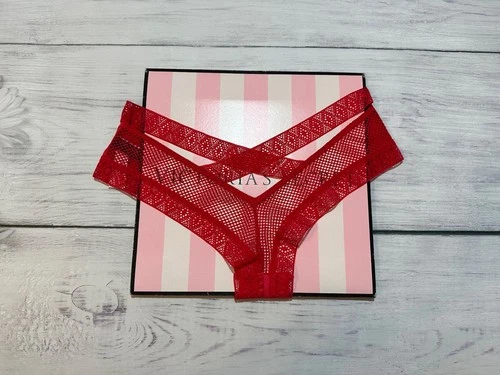 Victoria's Secret Very Sexy Cheeky Fishnet Lace Criss Cross Cheeky Cherry Red S