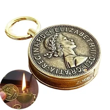 Vintage Coin Pendant Kerosene Lighter: Windproof, Grinding Wheel, Portable Men's