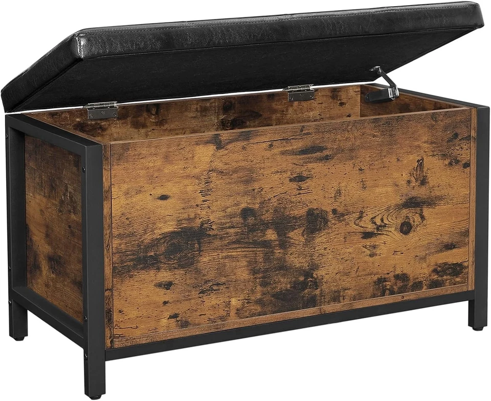Versatile Padded Storage Ottoman for Entryway - Rustic Brown & Black Finish - Image 3 of 4