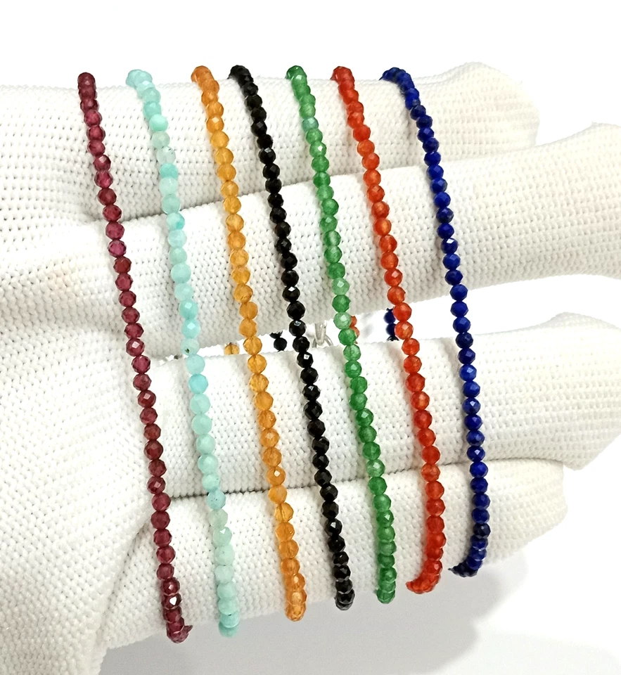 Venta al por mayor Lote 7 piezas Pulsera de cuentas redondas facetadas de piedras preciosas naturales de 2 a 3 mm Foto 3 de 4