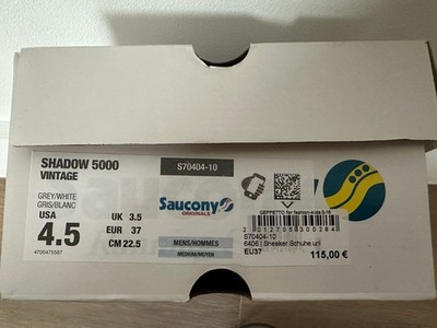 Saucony Shadow 5000 Vintage - Grey/White - EUR 37 - US 4.5 - 22.5cm - Men