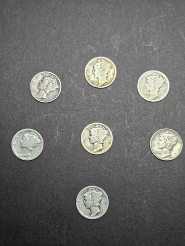 Mercury Dimes Lot  - 7 dimes -  better dates - 90% Silver - 10 cents  - VG - AU