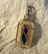 Sterling Silver Artisan Fused Glass Pendant Handmade Wire Wrapped Stone