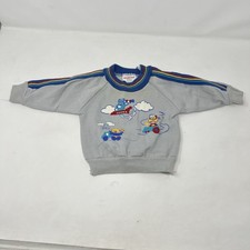 Vintage Health-tex Baby Sweatshirt 6M Gray Rainbow Trim USA Trains
