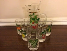 MCM Juice Glass Set 1qt Pitcher Five 5oz Juice Glasses 1 Glass Stir Stick