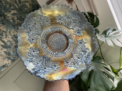 KARNEVALSGLAS ~ FENTON BLAU ORANGE BAUMPLATTE ~