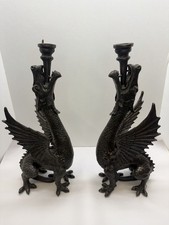 Bronze Dragon Candlestick Holder Pair, Sculpture 18in Tall
