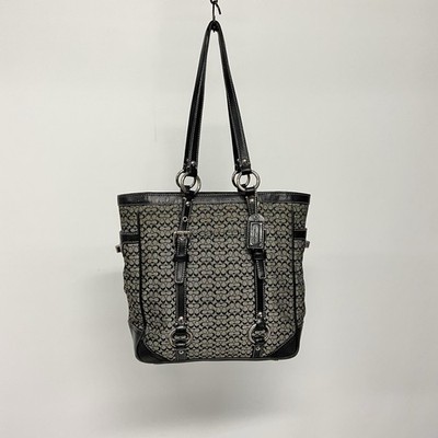 Y2K COACH SIGNATURE F11526 BLACK GRAY JACQUARD CANVAS LEATHER SHOULDER BAG