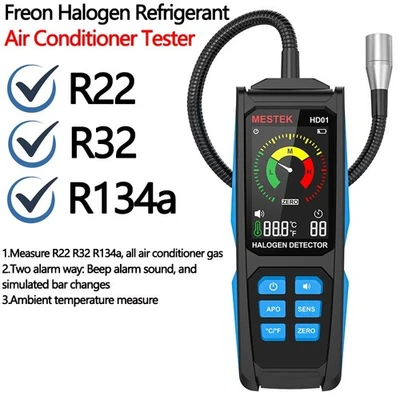 MESTEK Freon Halogen Refrigerant Leak Detector R22 R32 R134a Gas Air Conditioner Tester
