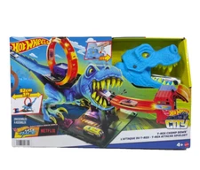 Hot Wheels City Lets Race T Rex Chop Down Playset