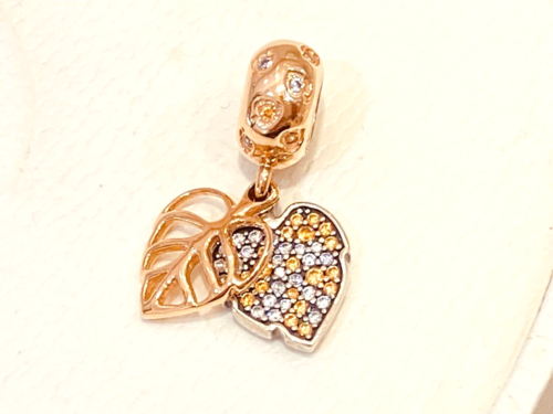 Authentic Pandora ROSE Gold MET CZ Sparkling Leaves Dangle Charm 788247 Retired - Picture 1 of 4